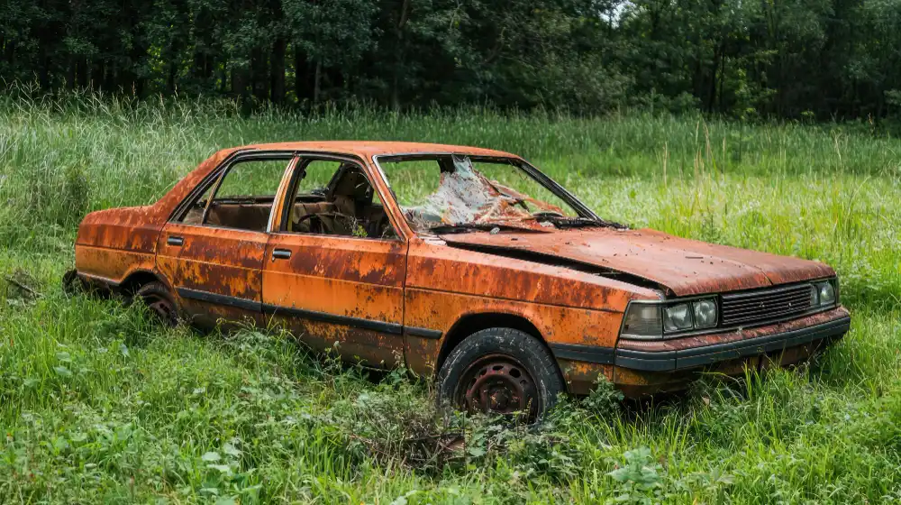 Rusted abandoned car ready for scrap car removal