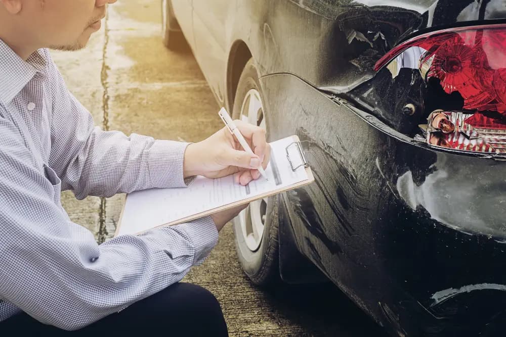Professional assessing damage to a vehicle after an accident