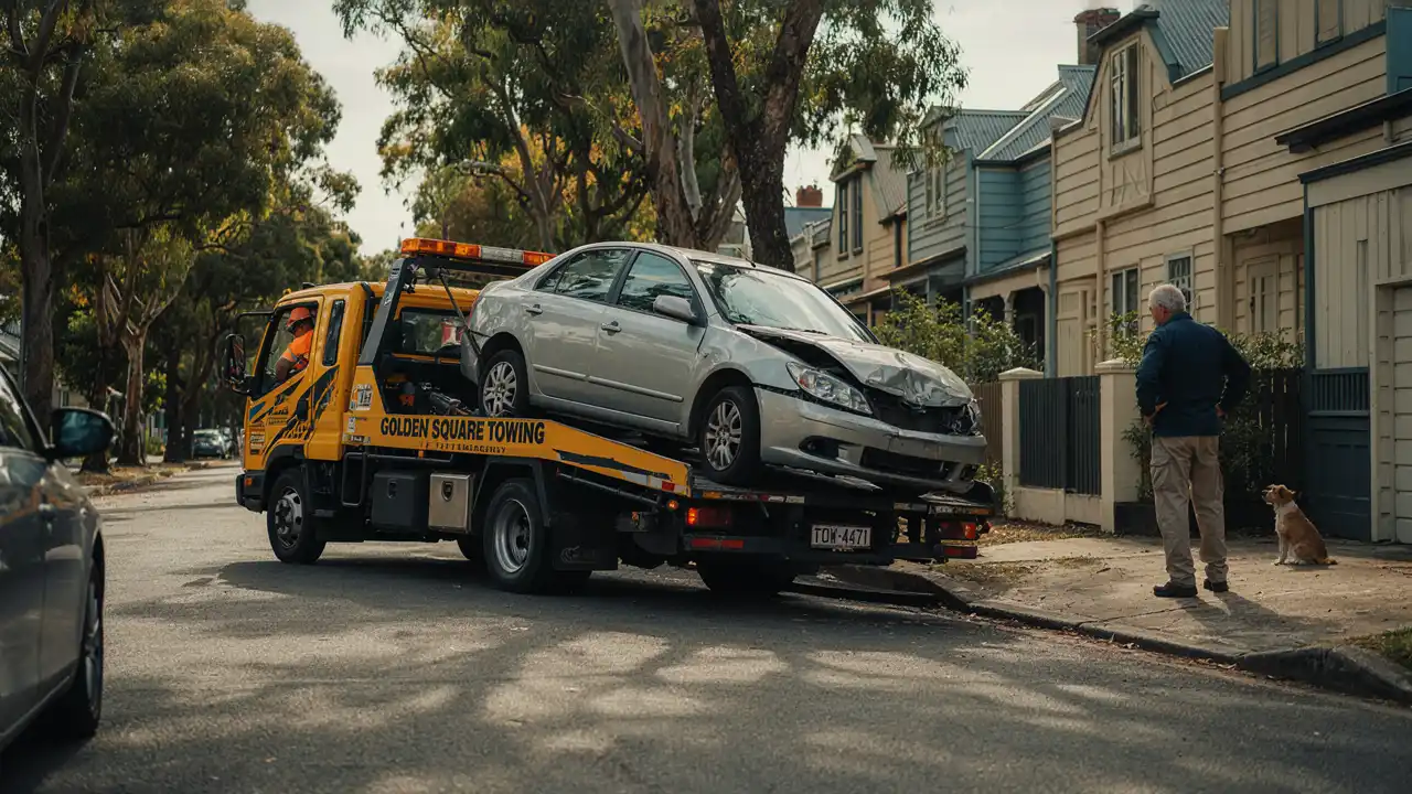 Tow truck collecting a car in Golden Square, Bendigo, local towing and cash for cars service